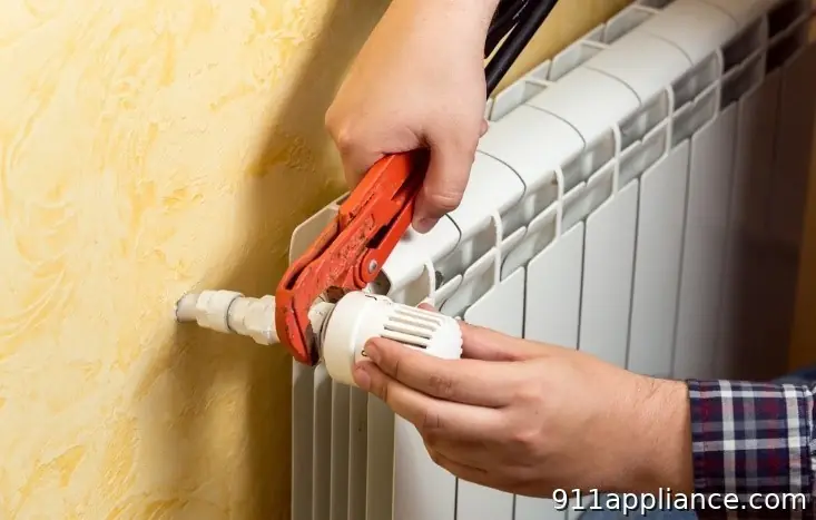 Radiator repair with pipe wrench