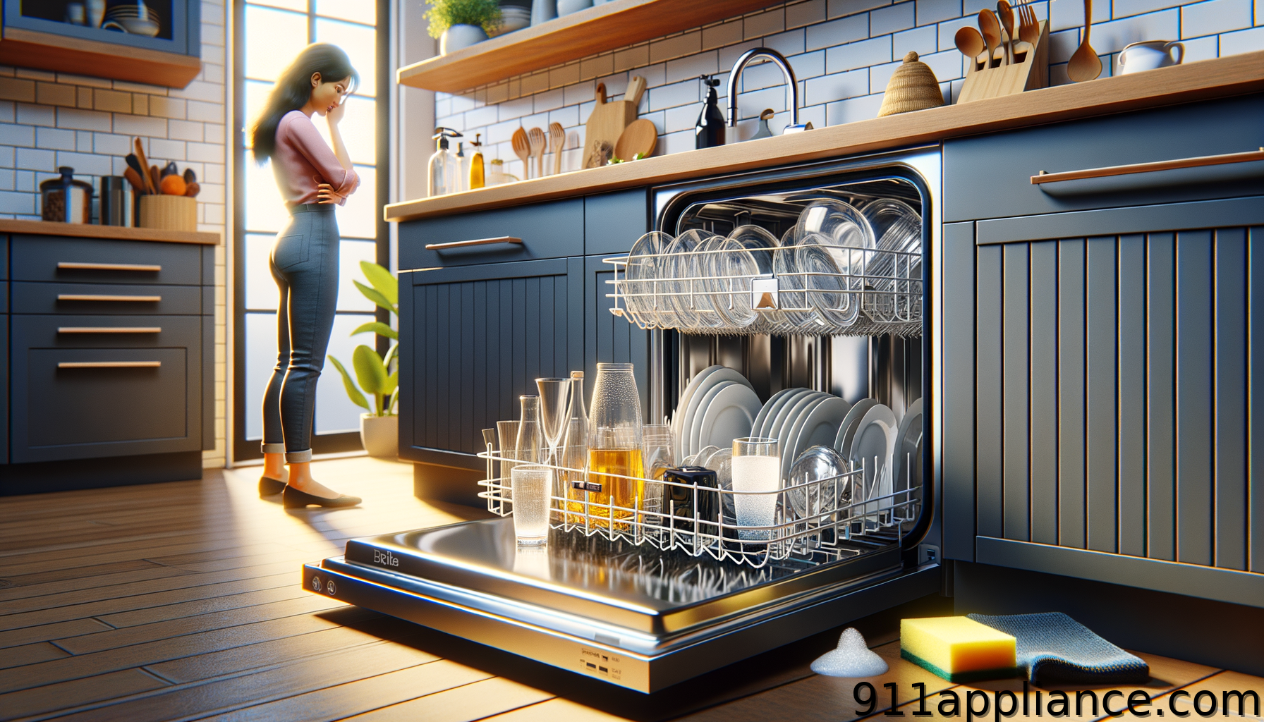 Woman loading dishwasher with dishes