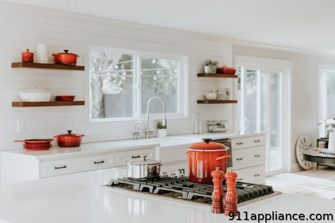 Modern kitchen with red accents
