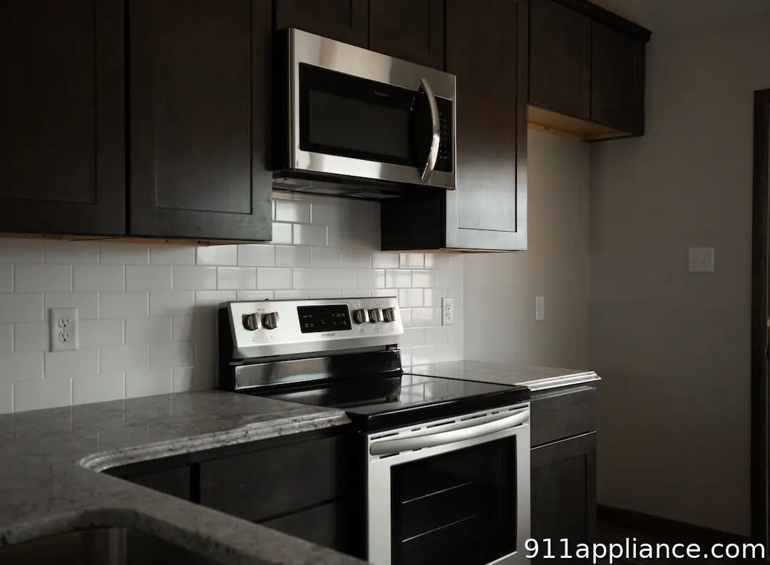 Modern dark kitchen with stainless steel appliances