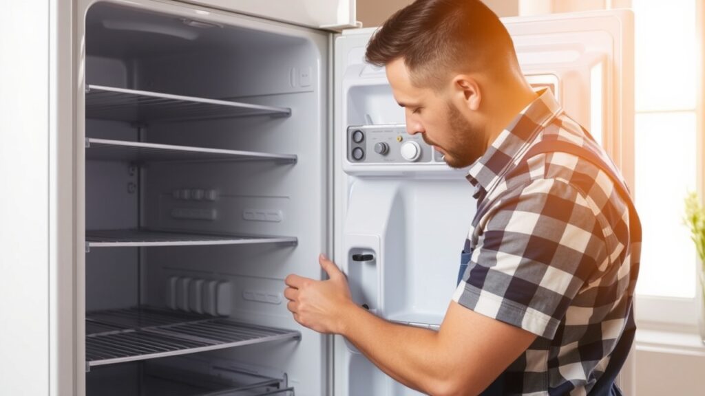Man checks empty refrigerator