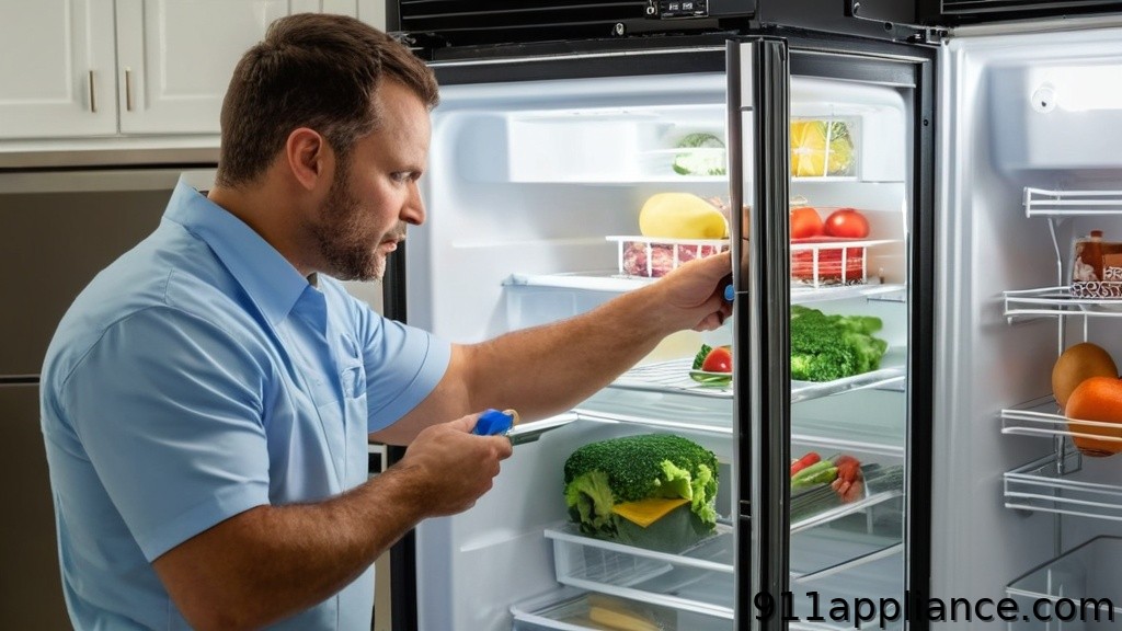 Refrigerator repair technician at work