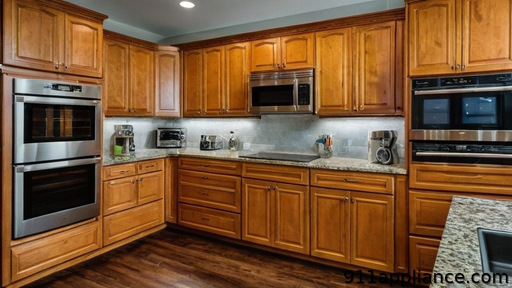 Modern wooden kitchen with stainless appliances