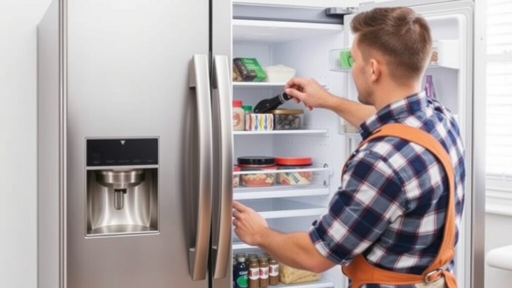 Technician repairing a refrigerator