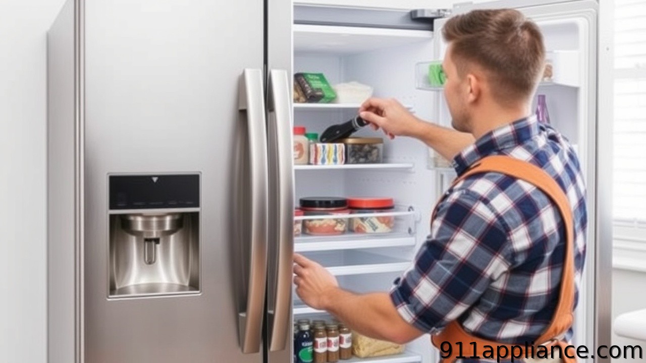 Technician repairing a refrigerator