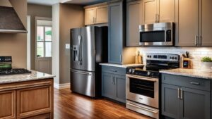 Modern stainless steel kitchen appliances