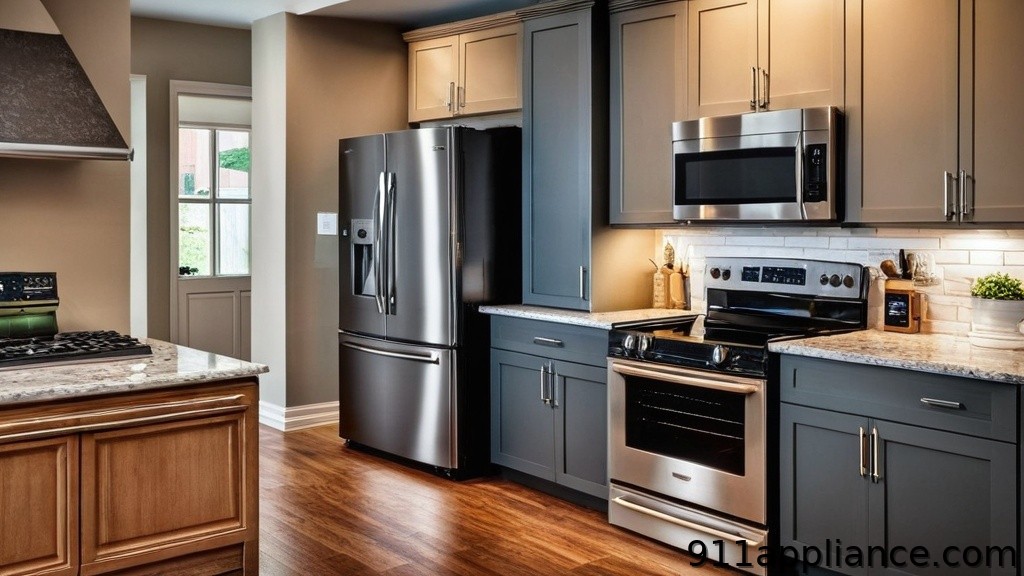 Modern gray kitchen with stainless steel appliances