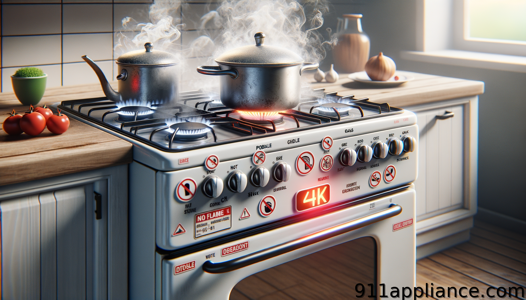 Pots cooking on a gas stove