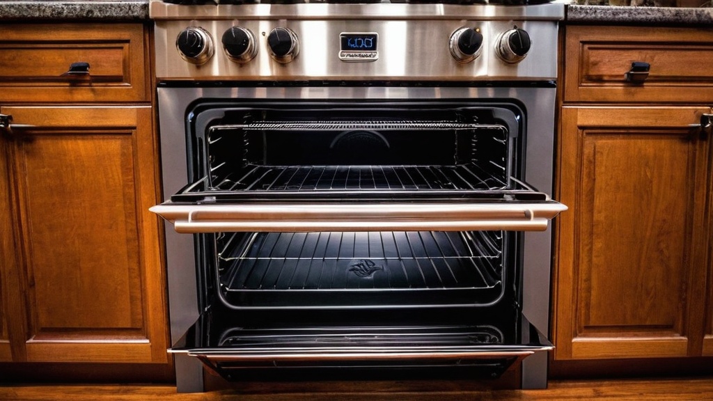 Stainless steel oven with wooden cabinets