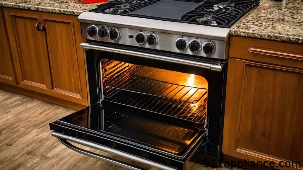stainless steel oven with door open