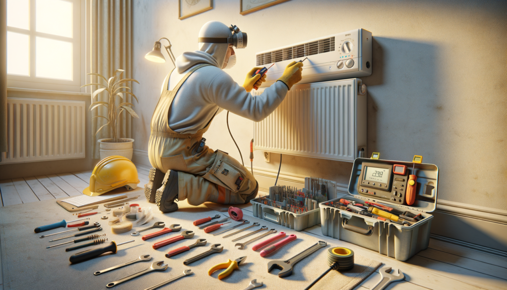 HVAC technician repairing air conditioner.