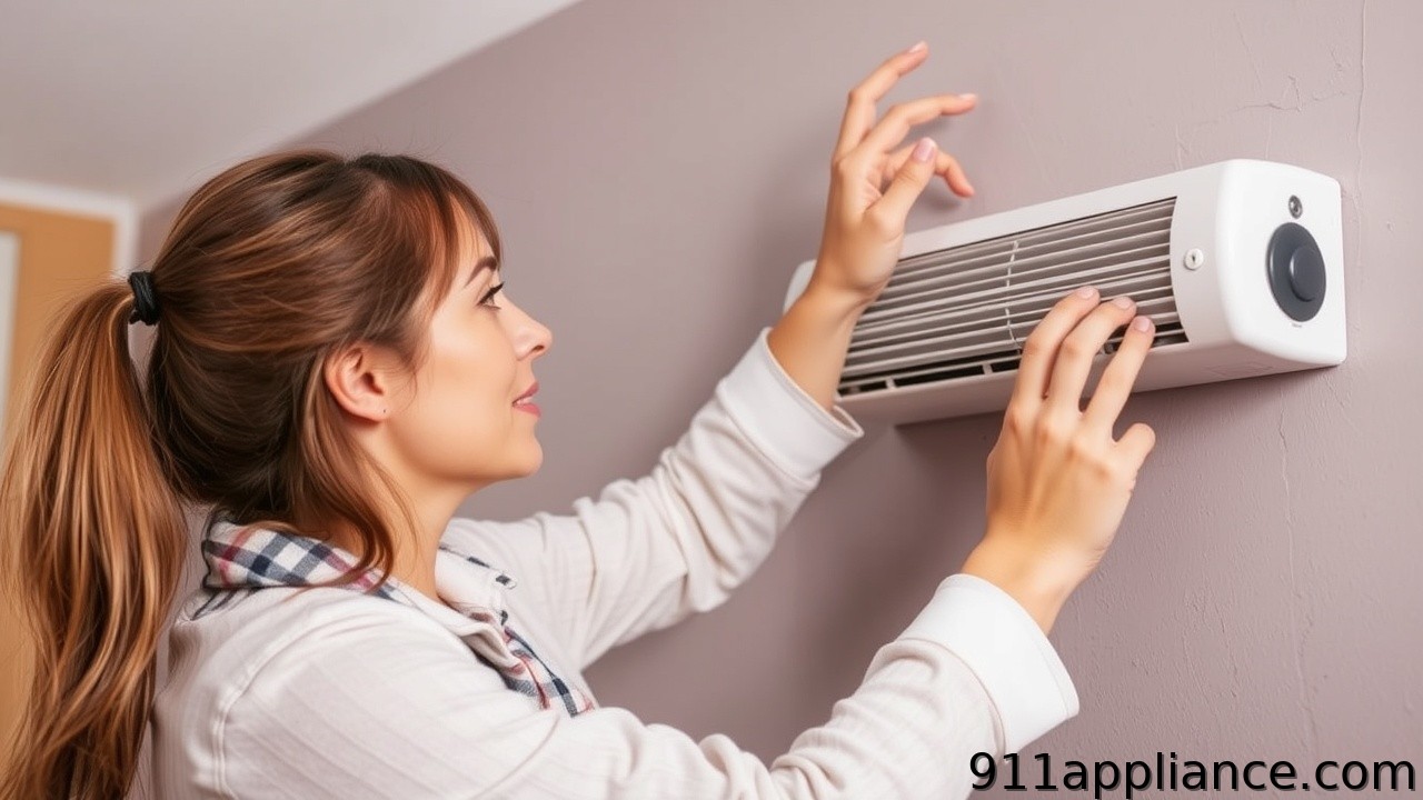 Woman adjusts wall heater