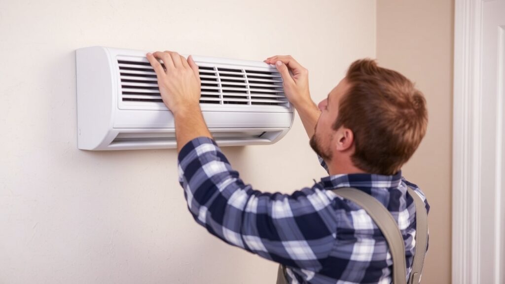 HVAC technician servicing air conditioner