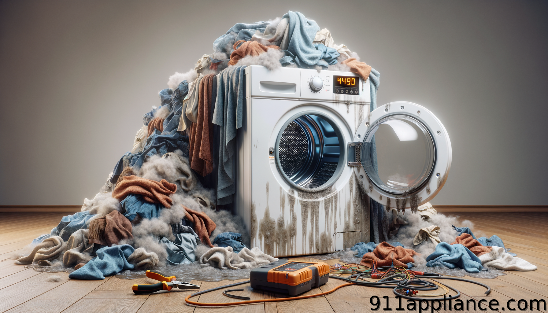 Washing machine with overflowing laundry