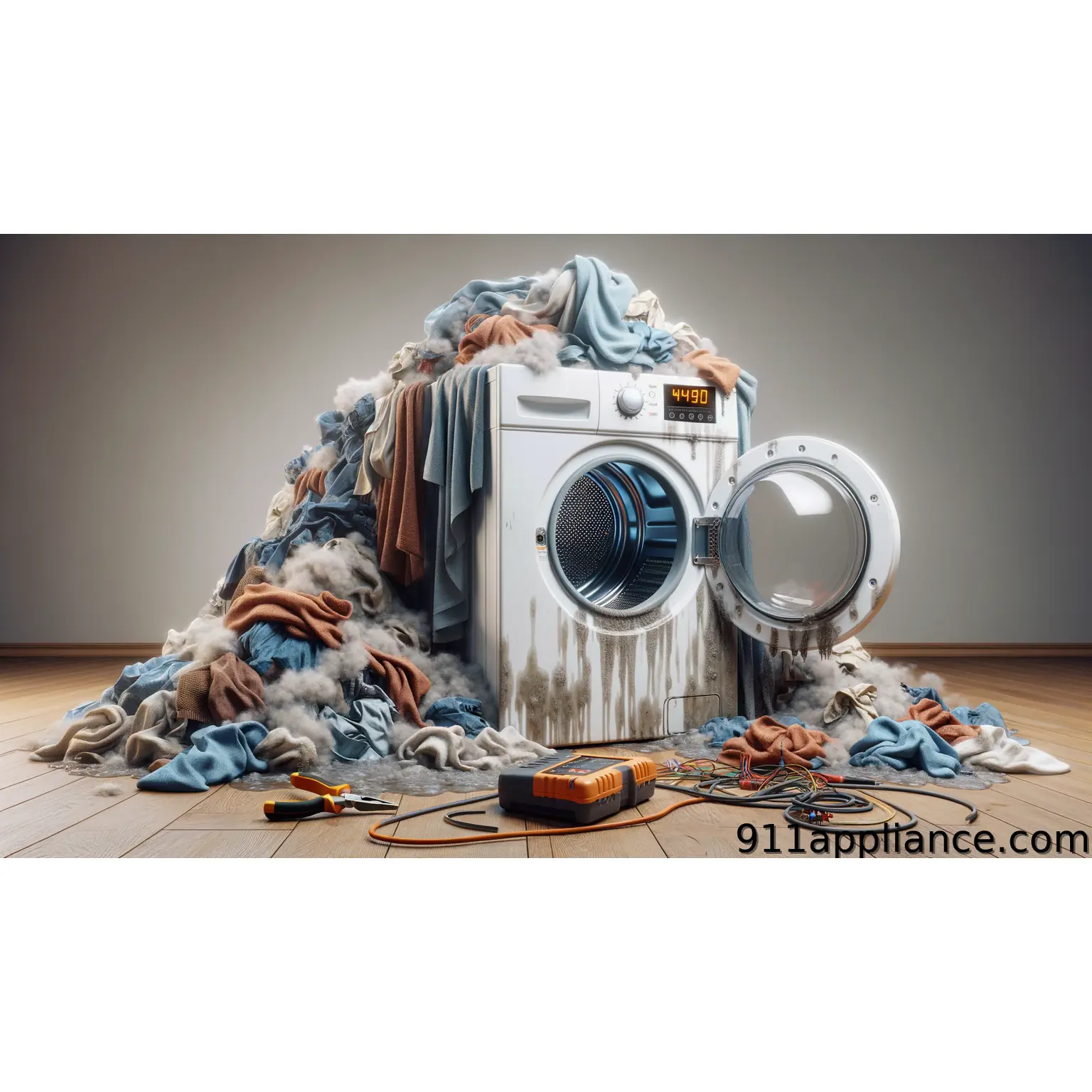 Washing machine with overflowing laundry