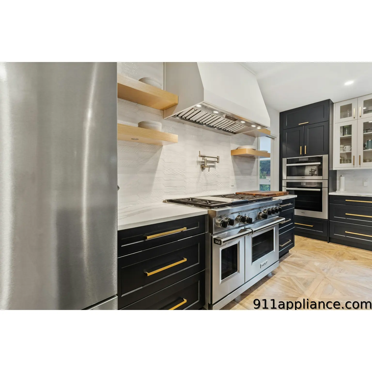 Modern black and stainless steel kitchen