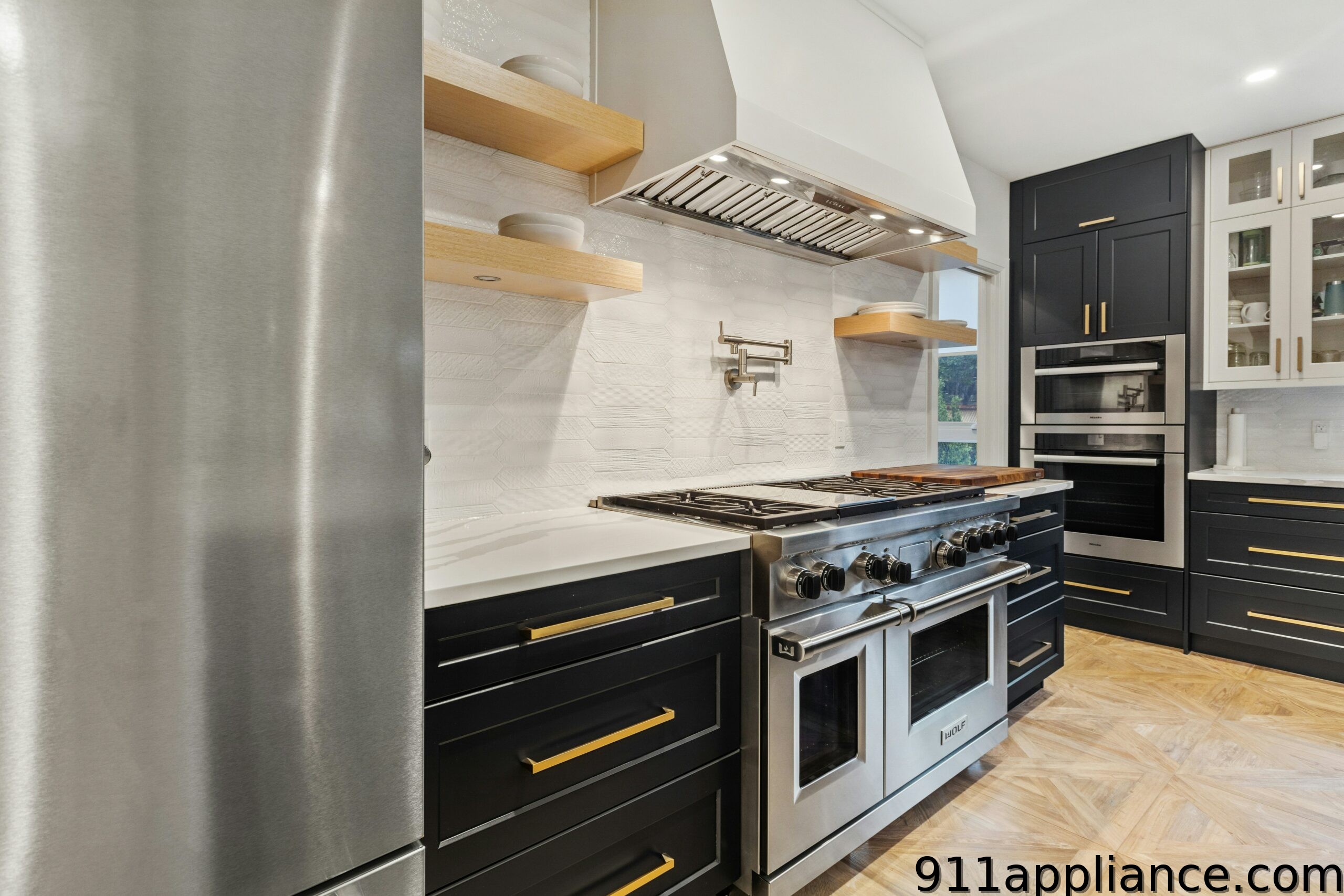 Modern black and stainless steel kitchen