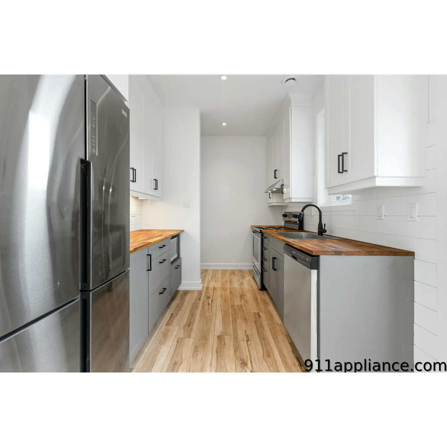 Modern gray and white kitchen