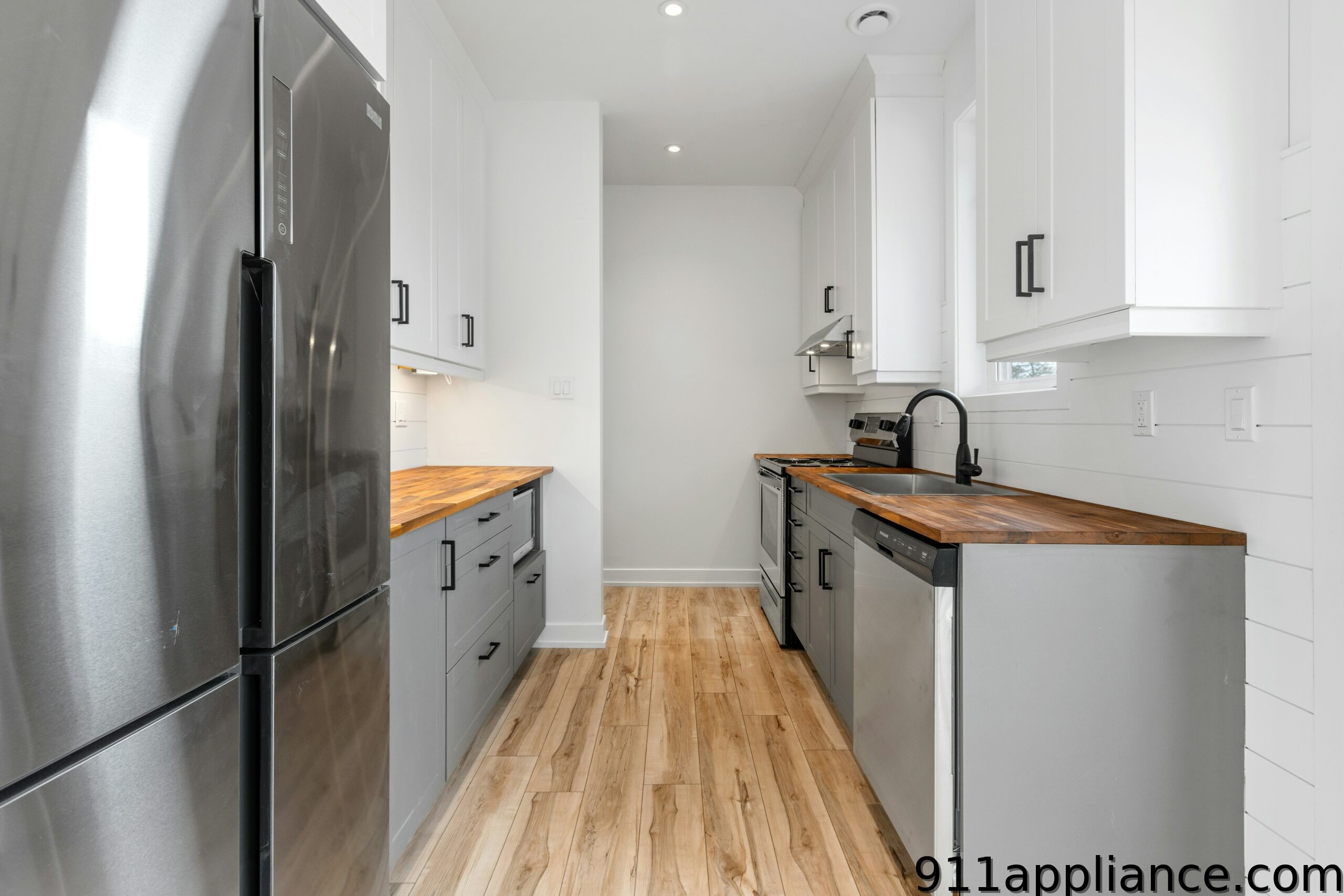 Modern gray and white kitchen