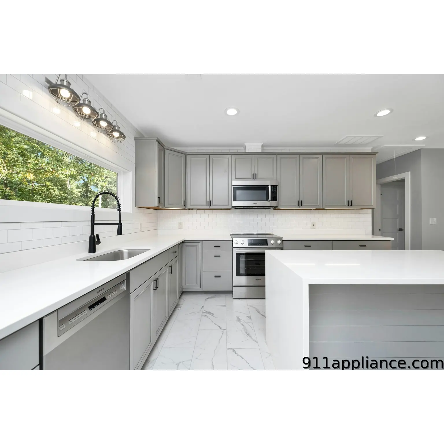Modern grey kitchen with island