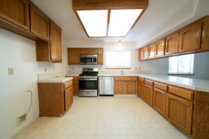 Wooden cabinets in a kitchen