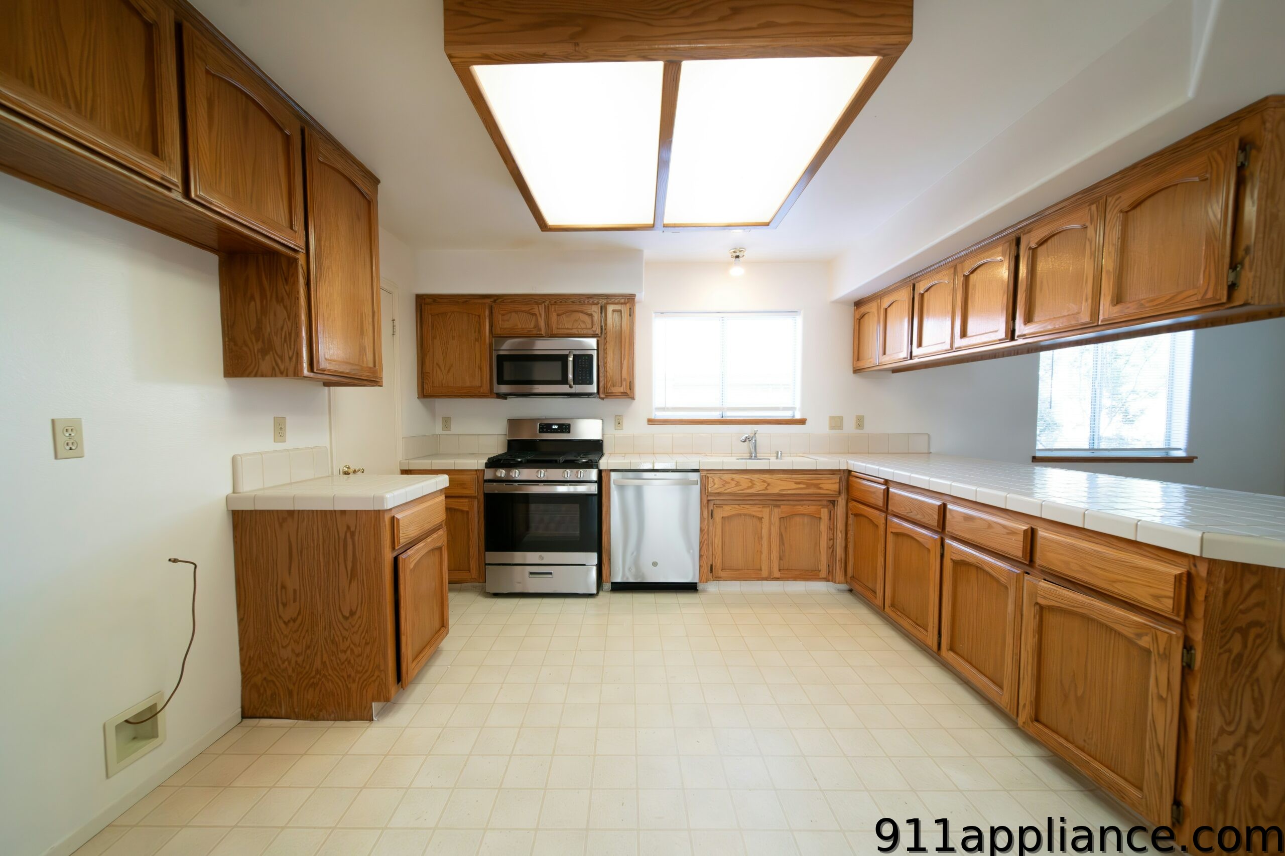 Wooden cabinets in a kitchen