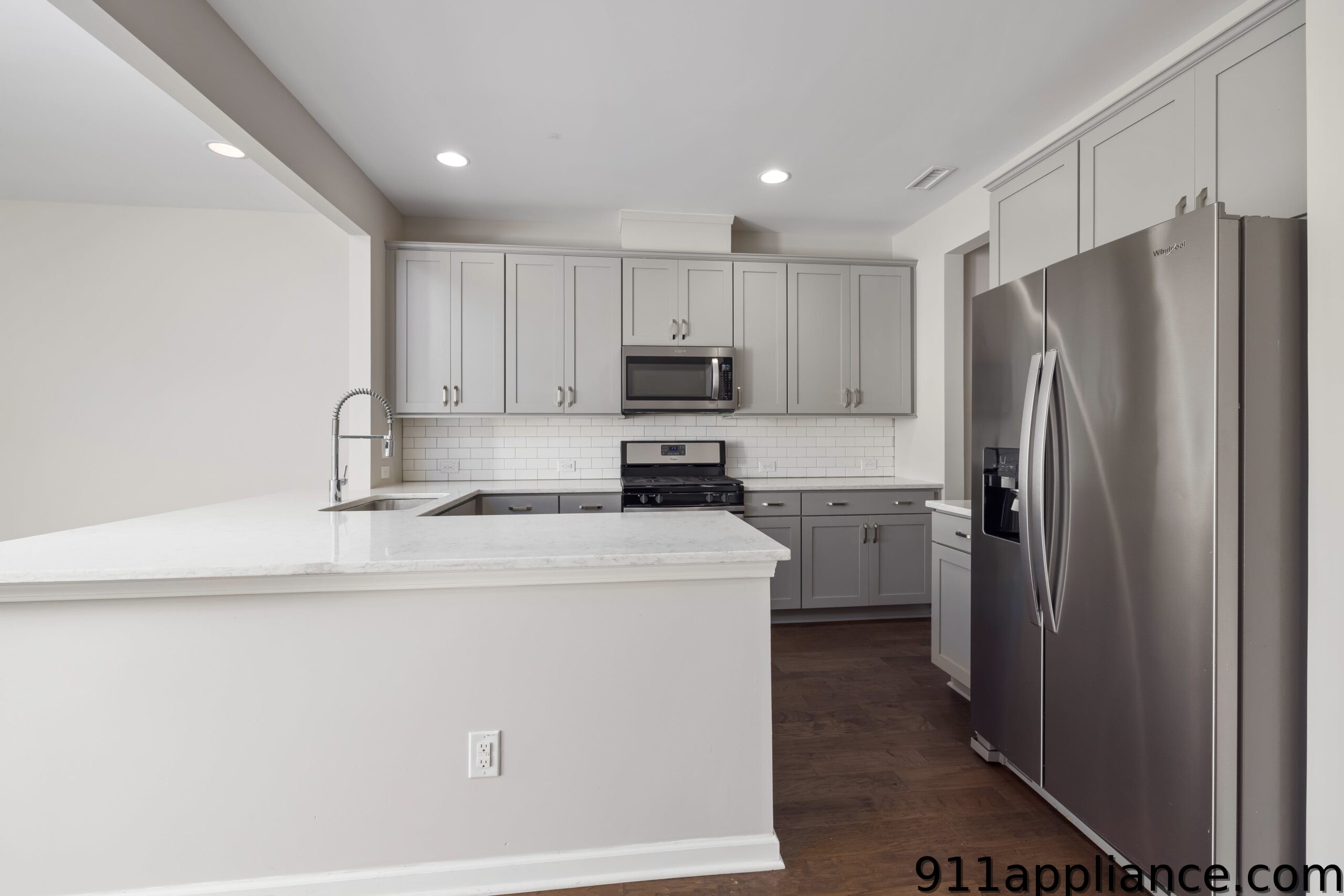 Modern grey kitchen with island