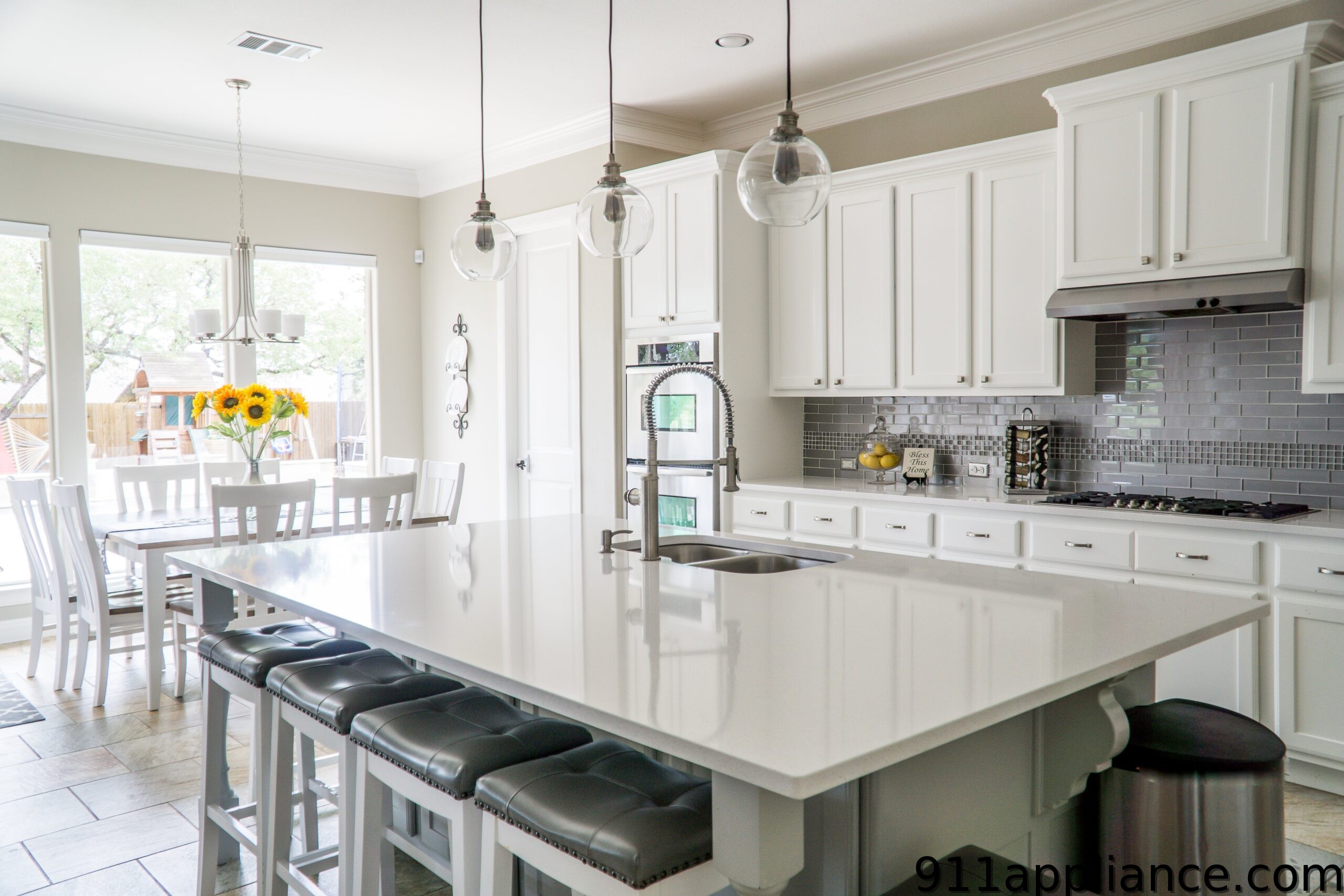 Modern white kitchen island