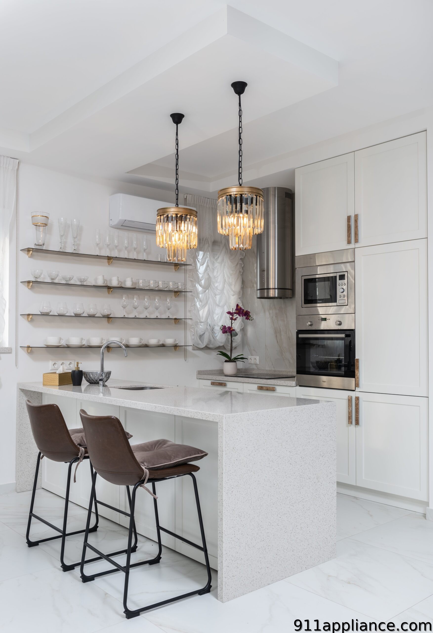 Modern kitchen island with stools