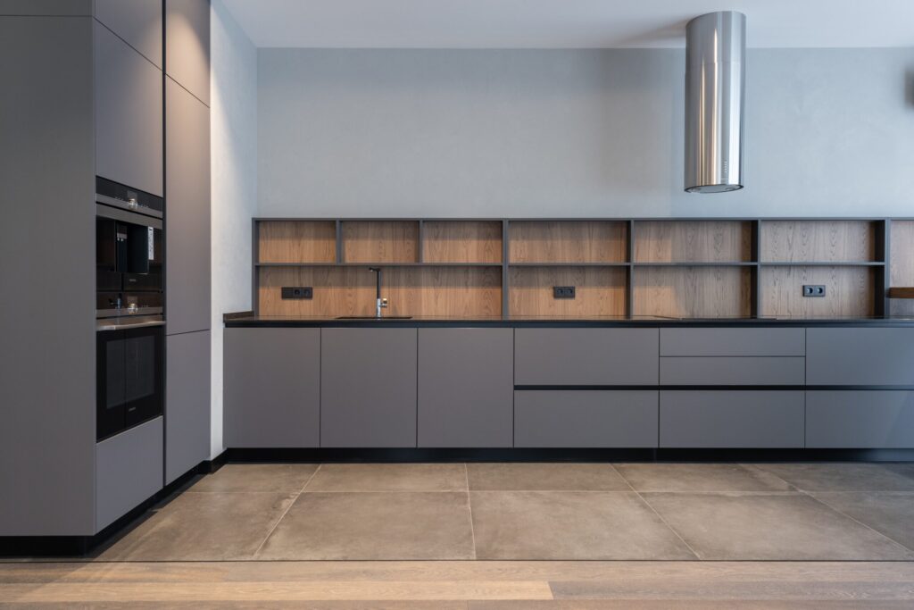 Modern gray kitchen with island