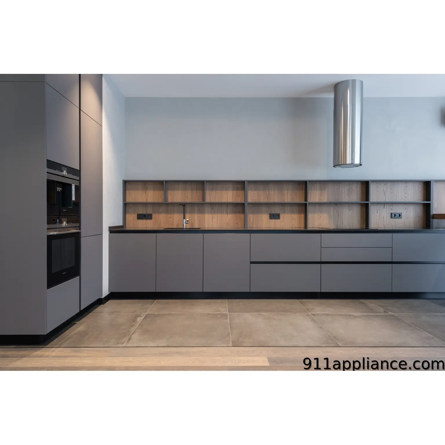 Modern gray kitchen with island