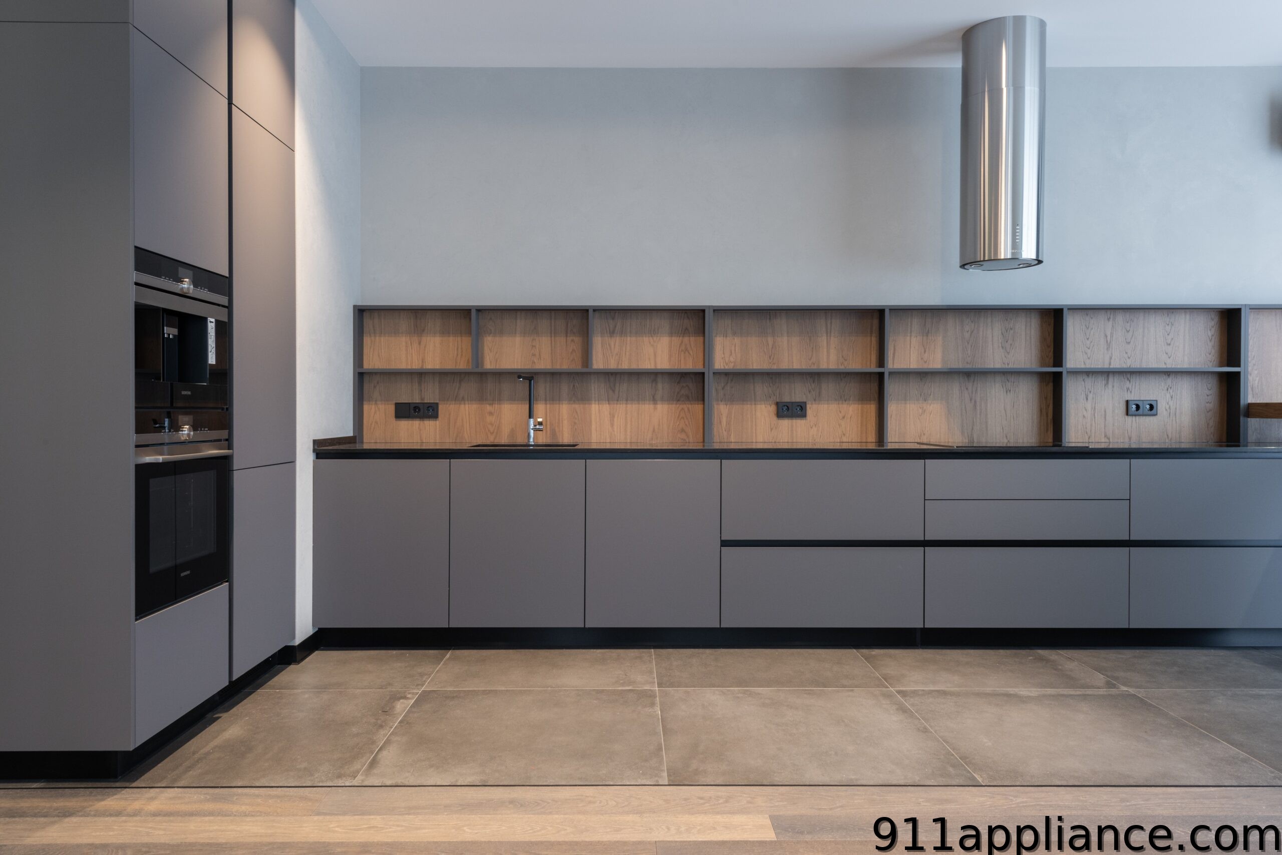 Modern gray kitchen with island