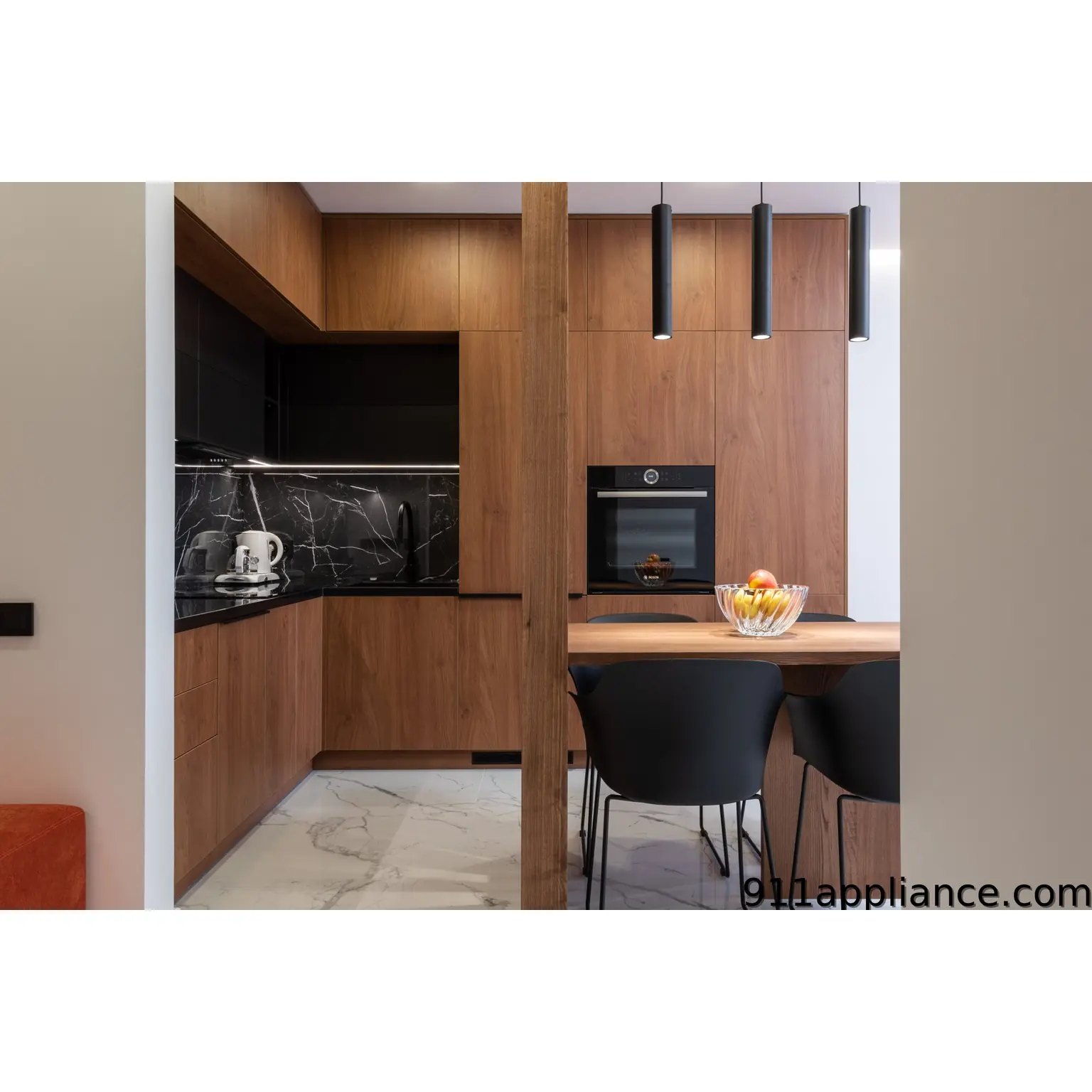 Modern wooden kitchen with island