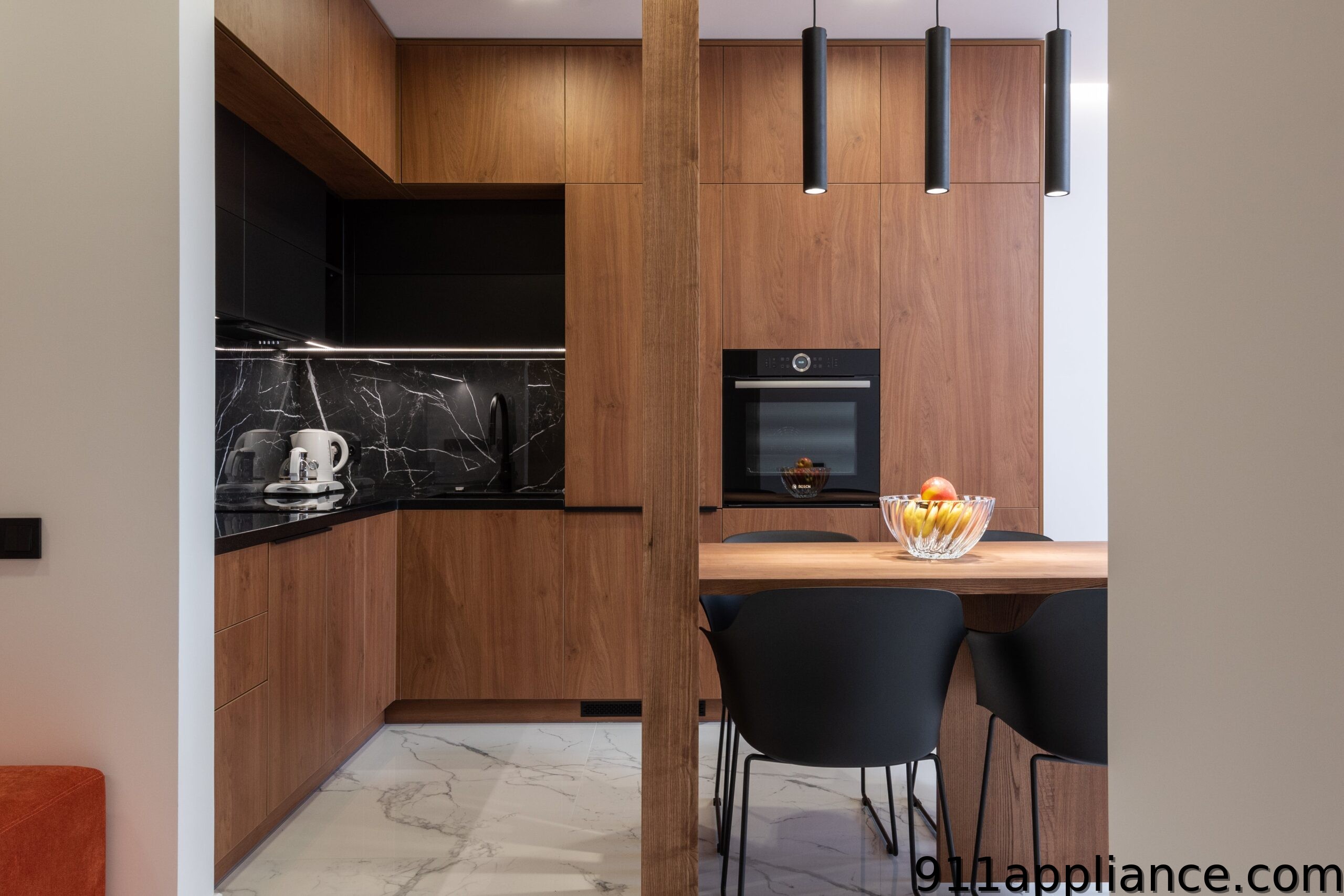 Modern wooden kitchen with island