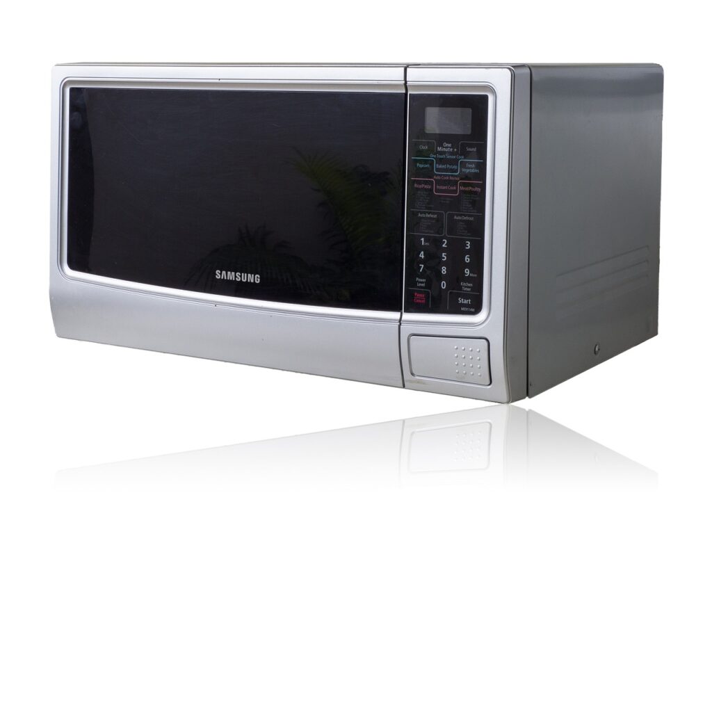 A samsung microwave oven on a white background.