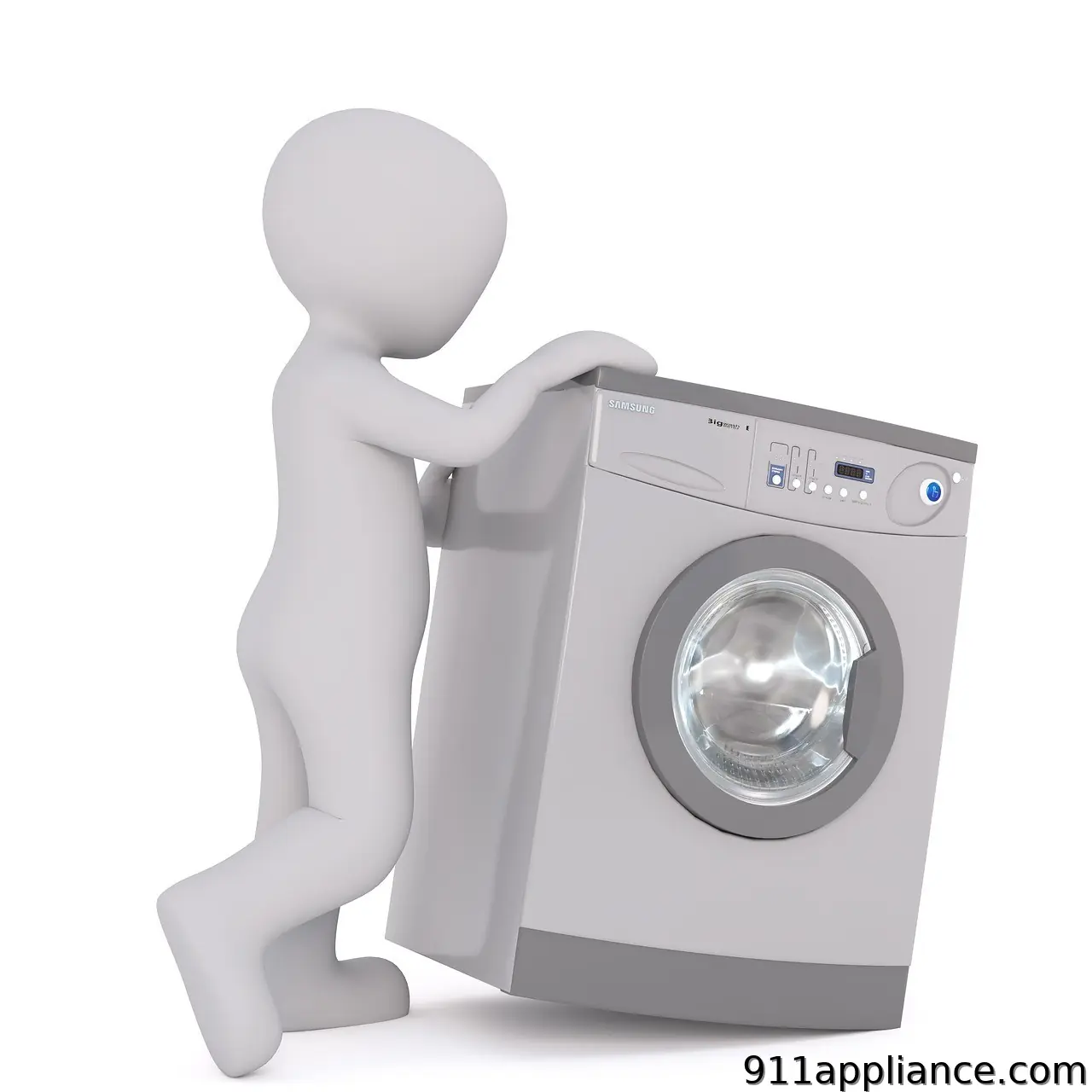 Man pushes washing machine