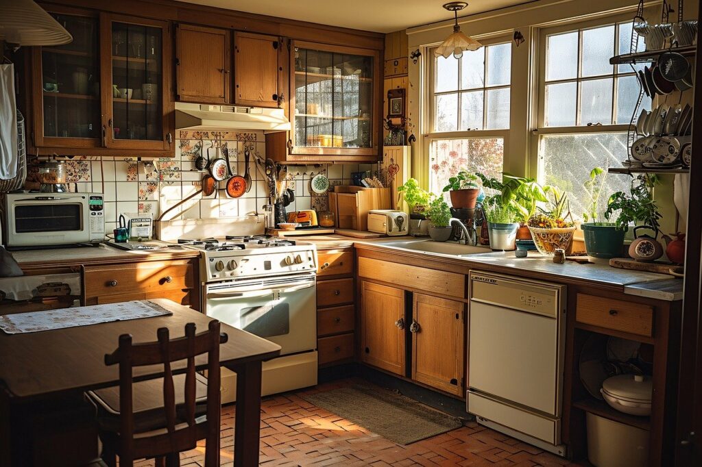 a kitchen with a stove and oven.