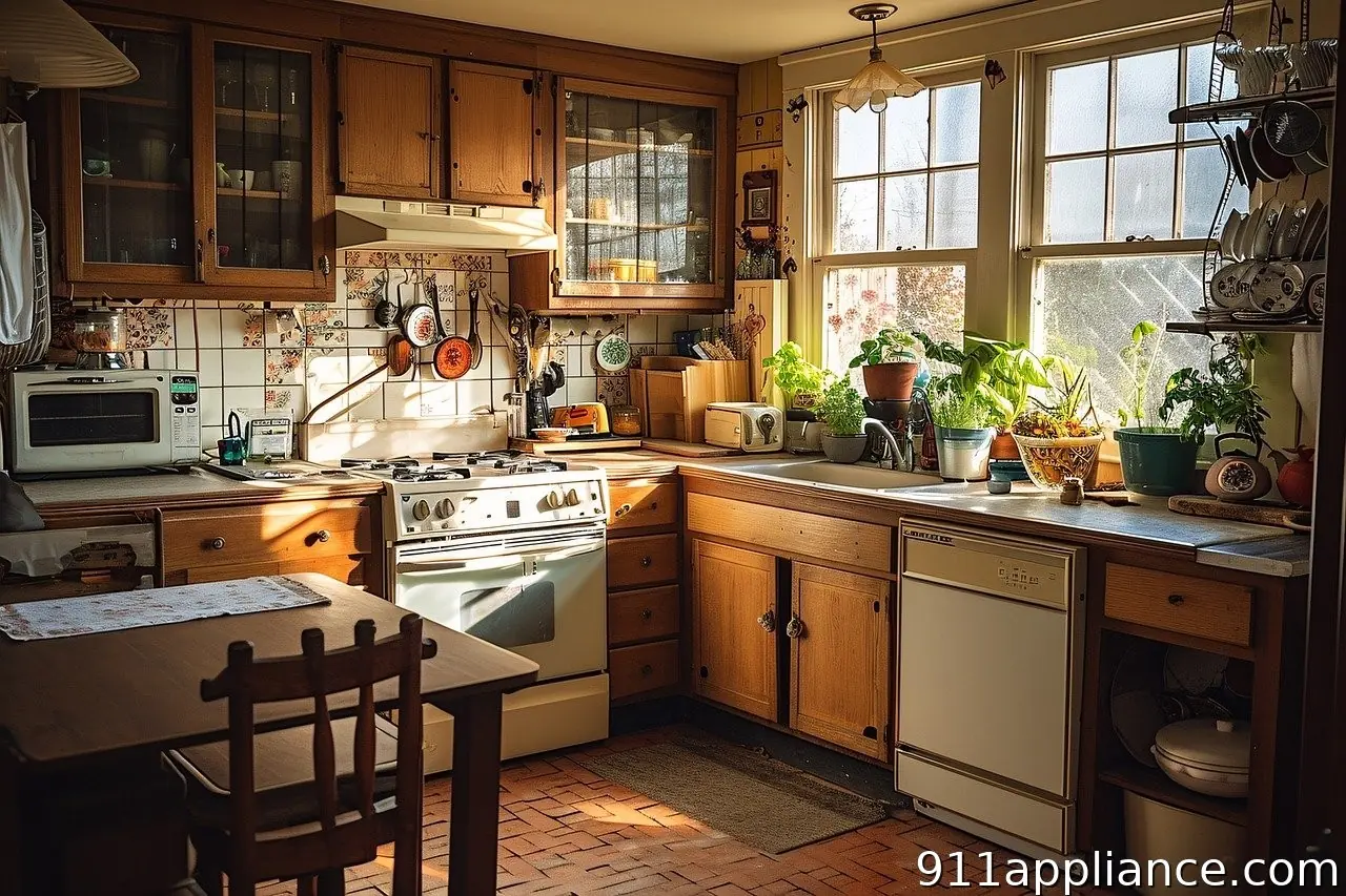 Sunlit rustic kitchen with wooden cabinets