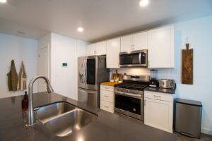 Modern kitchen with stainless steel appliances