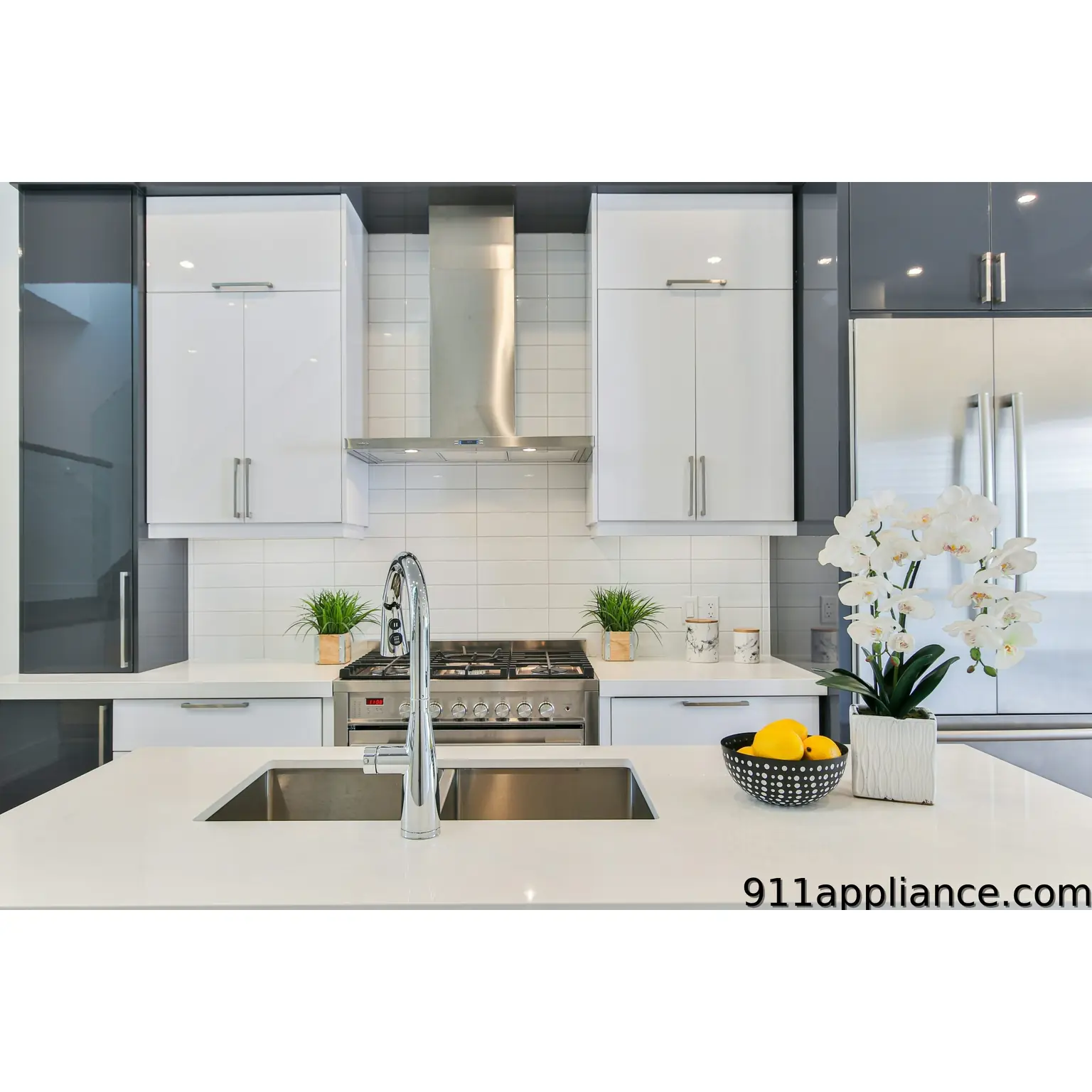 Modern kitchen with white cabinets
