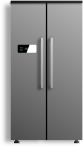 an image of a grey refrigerator on a white background.