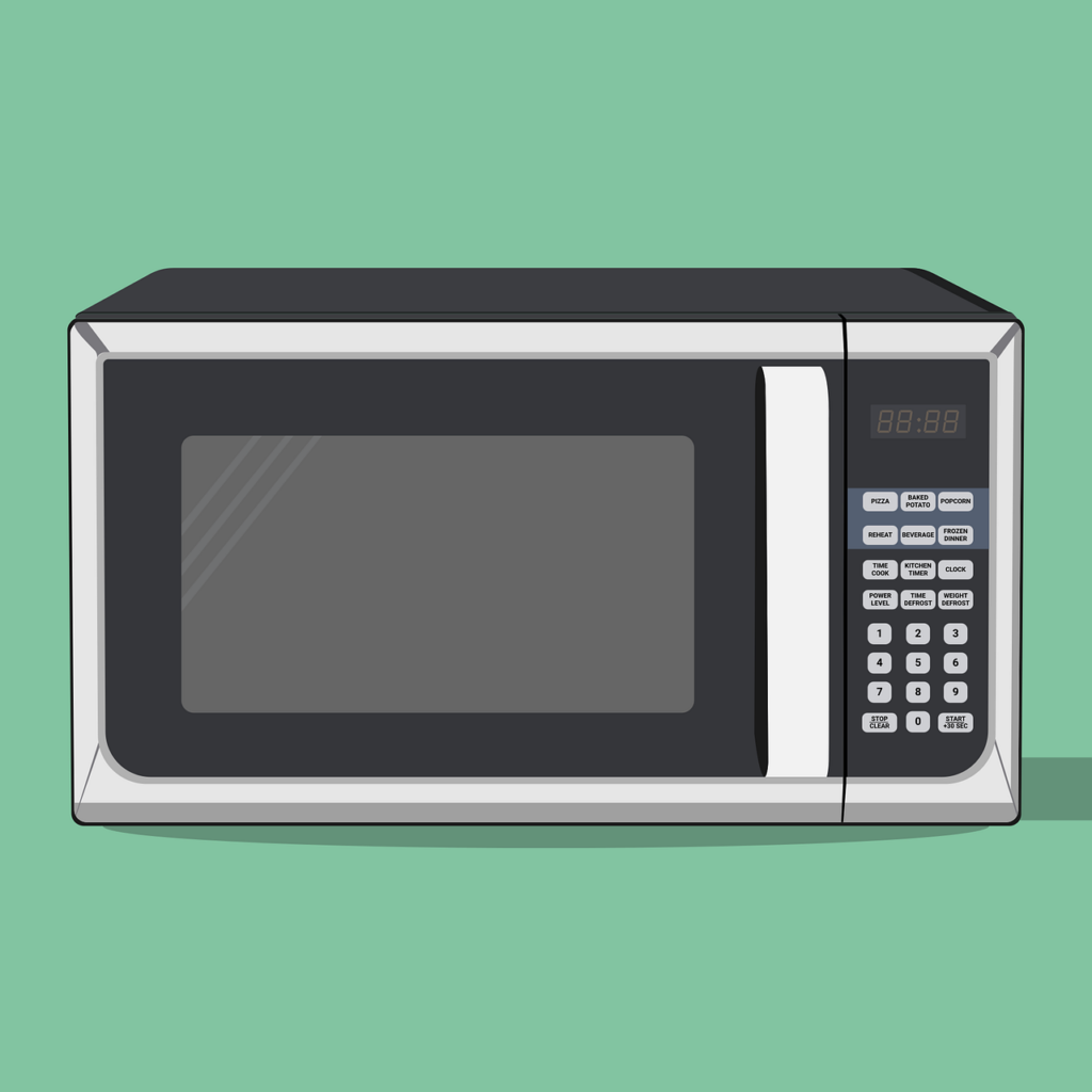 A microwave on a green background.