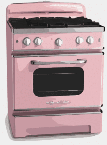 An illustration of a pink oven.