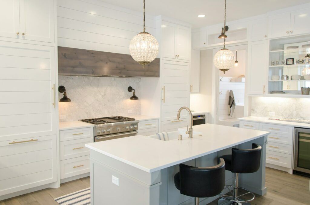 Modern white kitchen island