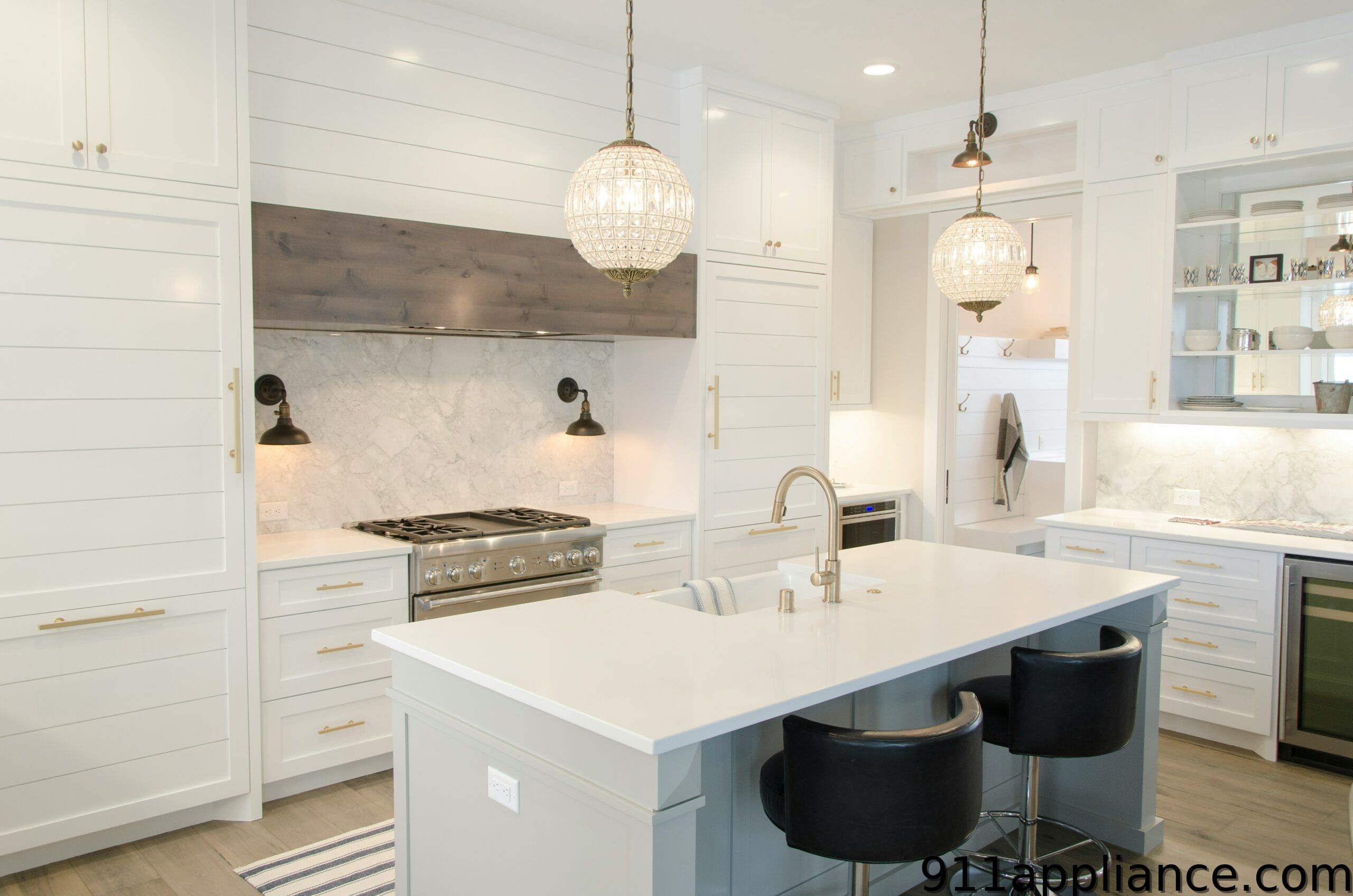Modern white kitchen island