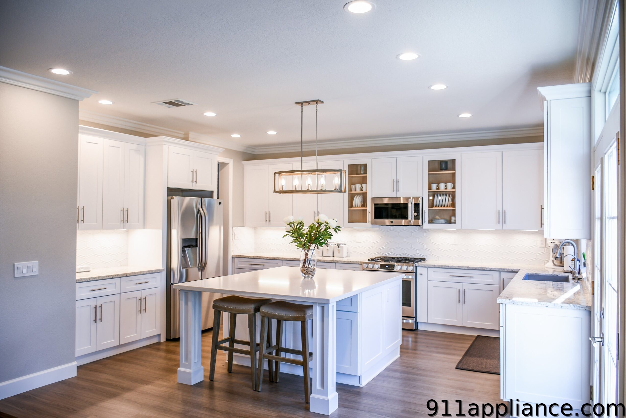 Modern white kitchen with island