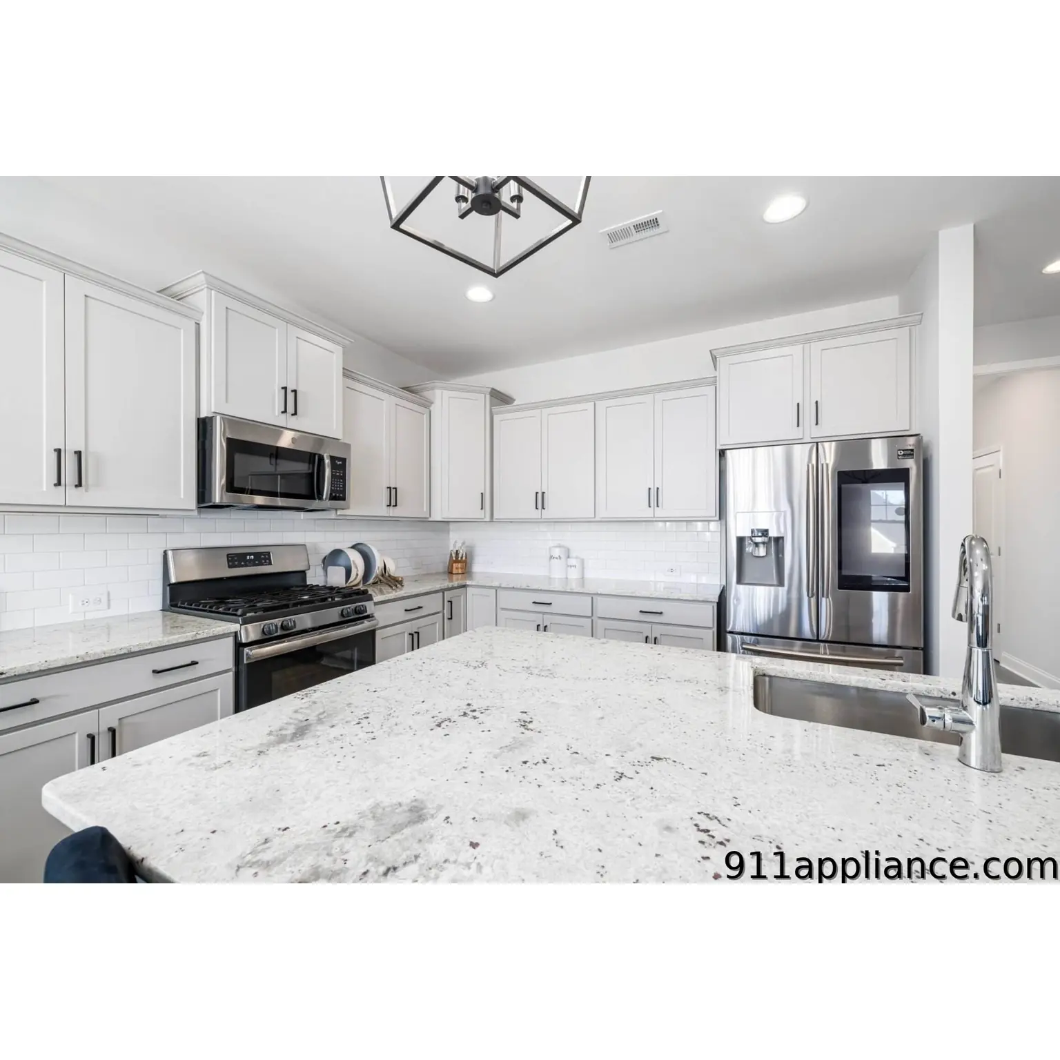 Modern white kitchen with island