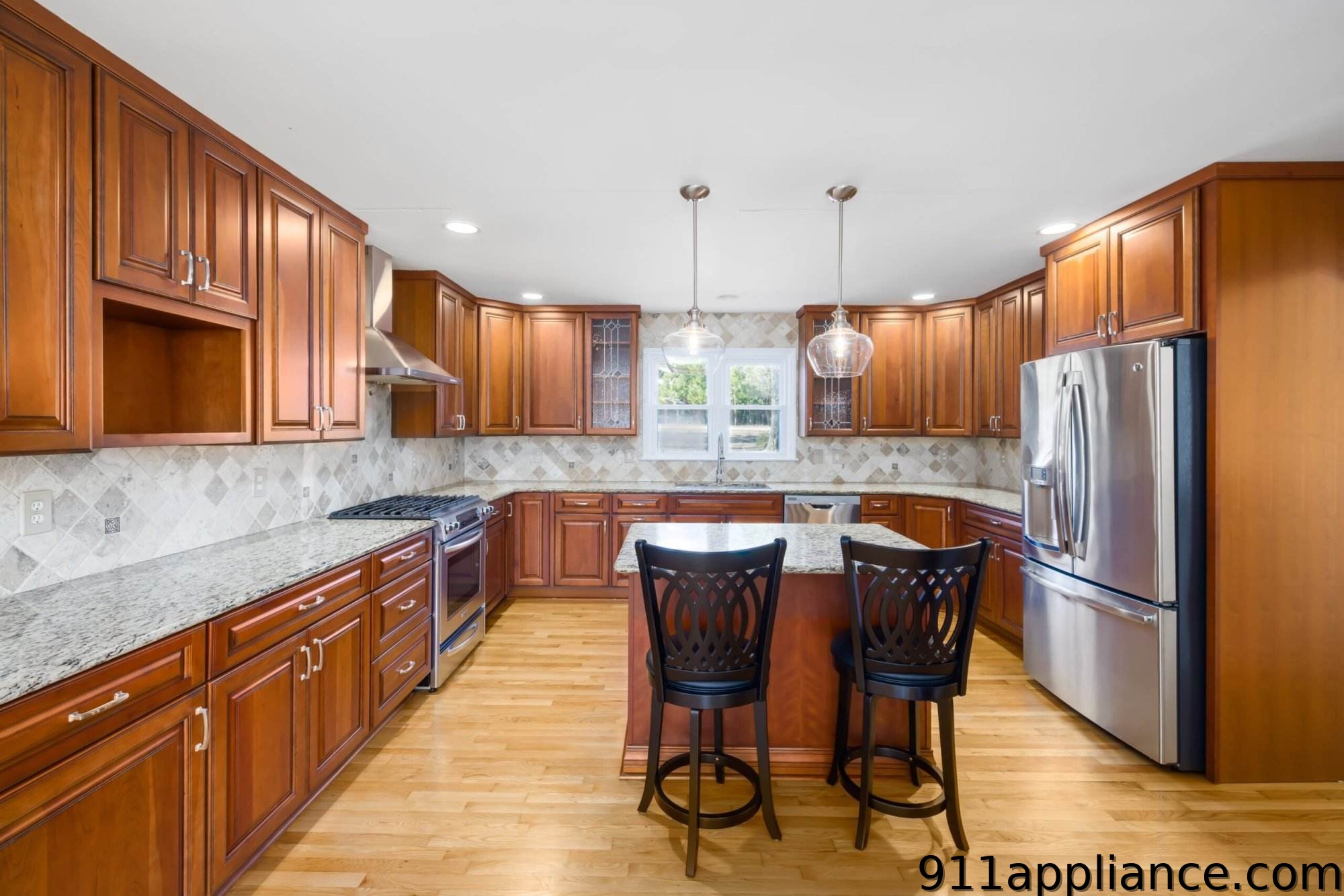 Modern kitchen with wood cabinets