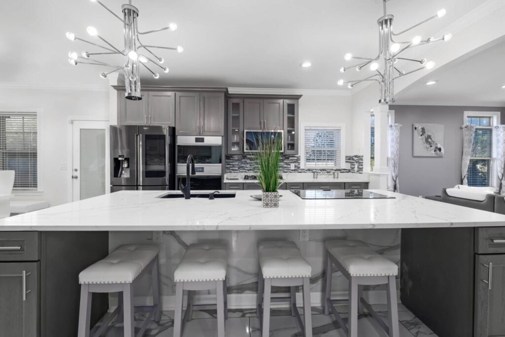 Modern kitchen island with stools