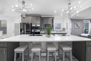 Modern kitchen island with stools